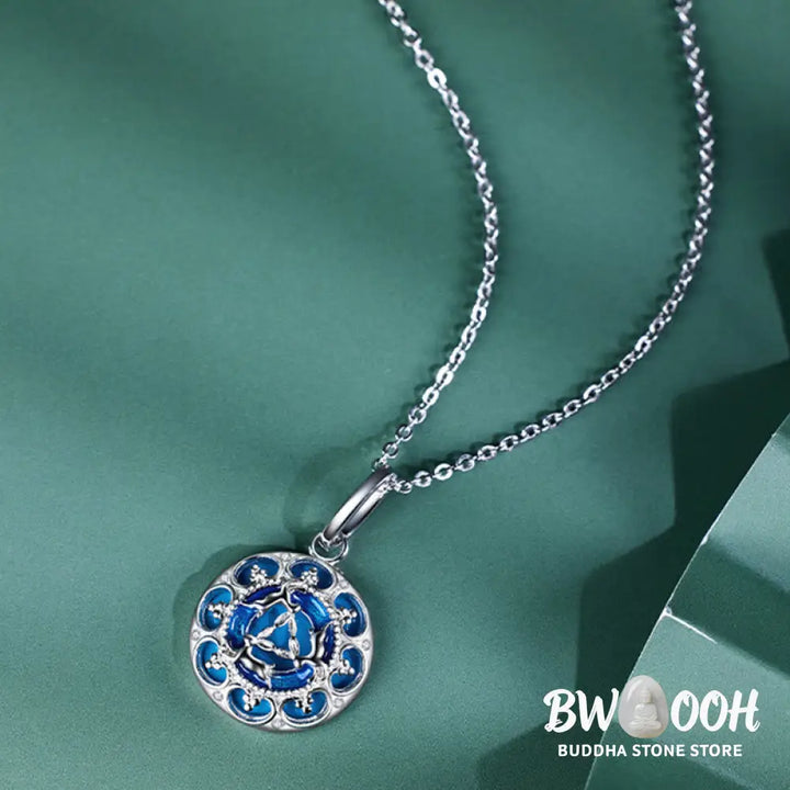Buddha Stones 925 Sterling Silver Round Turquoise Three Rabbits Balance Necklace Pendant - BWOOOH