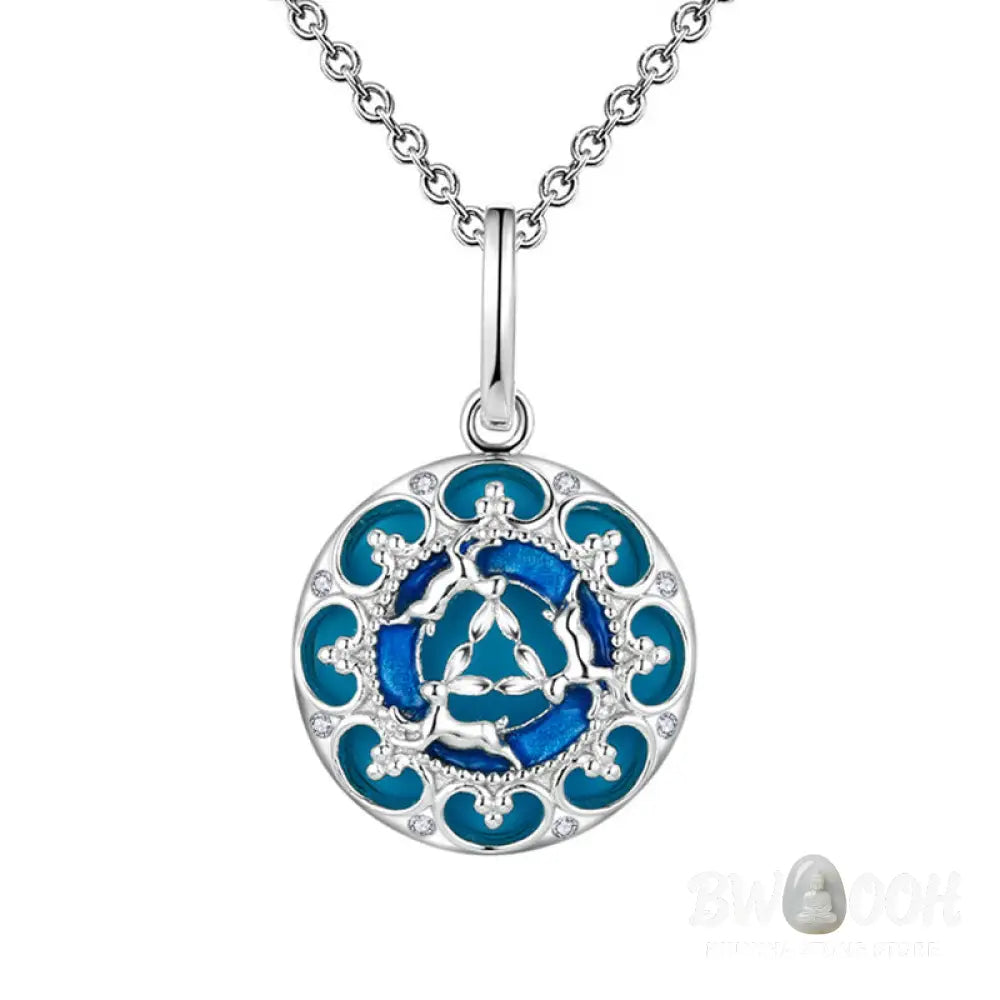 Buddha Stones 925 Sterling Silver Round Turquoise Three Rabbits Balance Necklace Pendant - BWOOOH