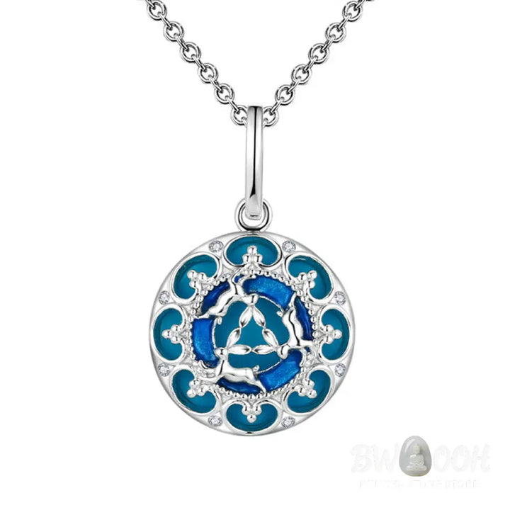 Buddha Stones 925 Sterling Silver Round Turquoise Three Rabbits Balance Necklace Pendant - BWOOOH