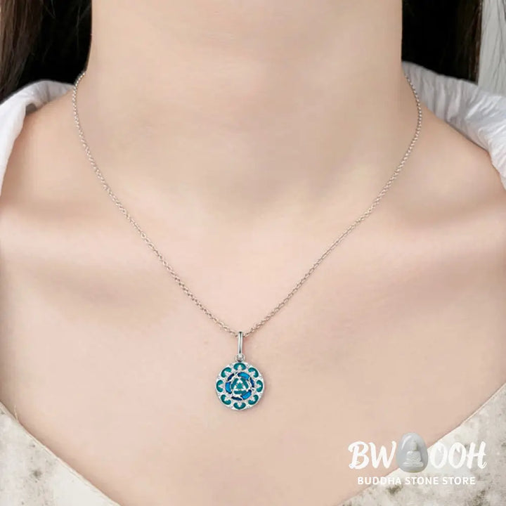 Buddha Stones 925 Sterling Silver Round Turquoise Three Rabbits Balance Necklace Pendant - BWOOOH