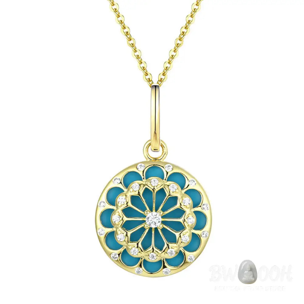 Buddha Stones 925 Sterling Silver Round Turquoise Zircon Protection Strength Necklace Pendant - BWOOOH