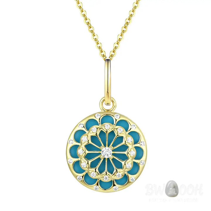 Buddha Stones 925 Sterling Silver Round Turquoise Zircon Protection Strength Necklace Pendant - BWOOOH