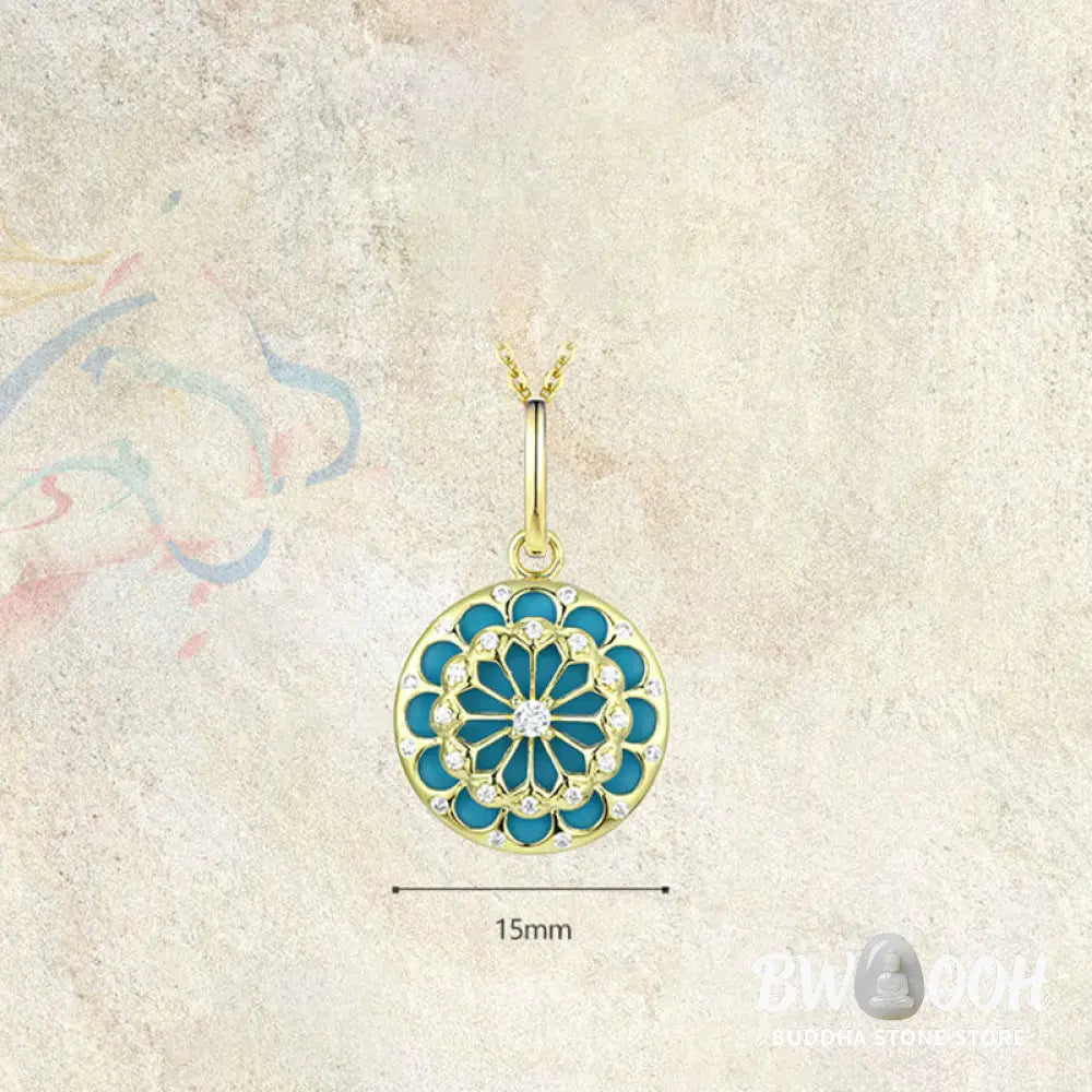Buddha Stones 925 Sterling Silver Round Turquoise Zircon Protection Strength Necklace Pendant - BWOOOH