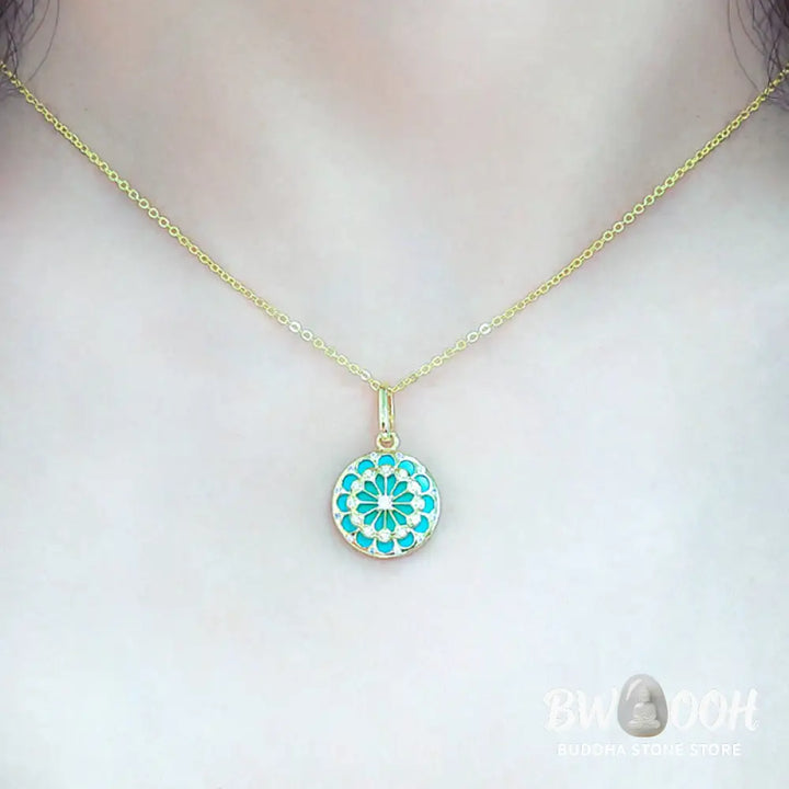 Buddha Stones 925 Sterling Silver Round Turquoise Zircon Protection Strength Necklace Pendant - BWOOOH