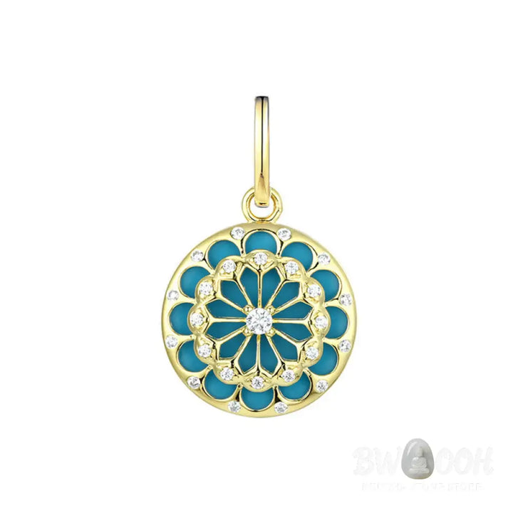 Buddha Stones 925 Sterling Silver Round Turquoise Zircon Protection Strength Necklace Pendant - BWOOOH