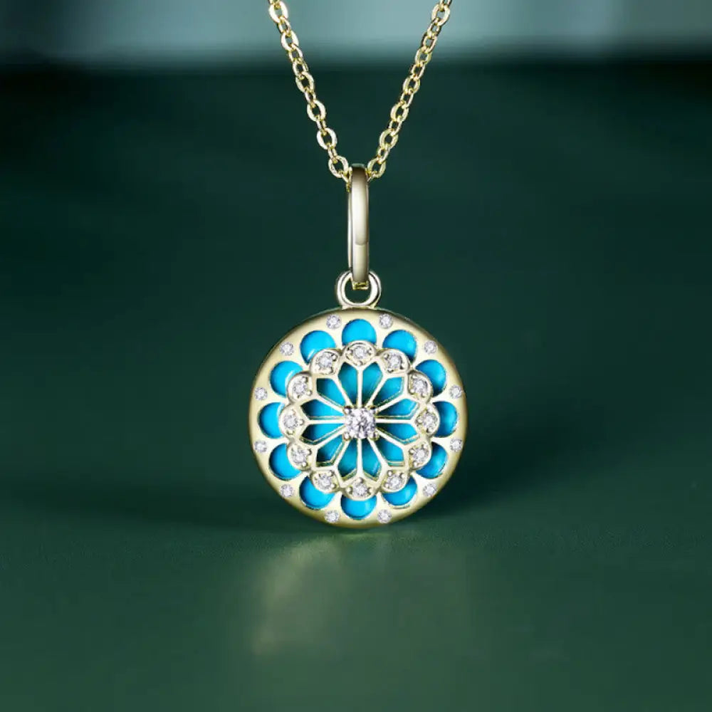 BWOOOH 925 sterling silver round turquoise zircon protection strength necklace pendant