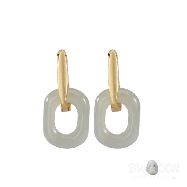 Buddha Stones 925 Sterling Silver Round White Jade Happiness Blessing Earrings - 925 Sterling Silver&amp;White Jade