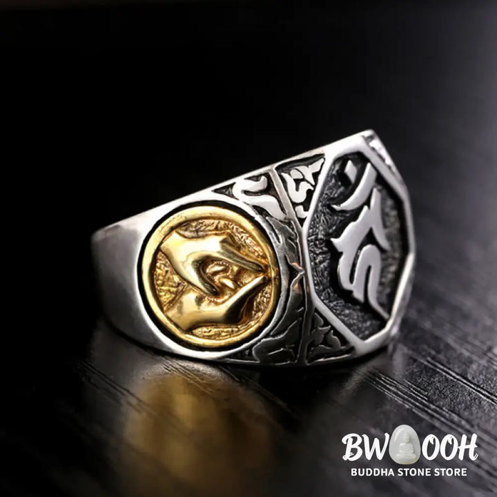 Buddha Stones 925 Sterling Silver Sanskrit Design Carved Protection Adjustable Ring - BWOOOH - Sanskrit