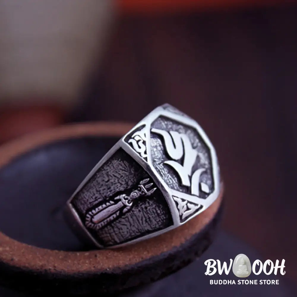 Buddha Stones 925 Sterling Silver Sanskrit Design Carved Protection Adjustable Ring - BWOOOH - Sanskrit
