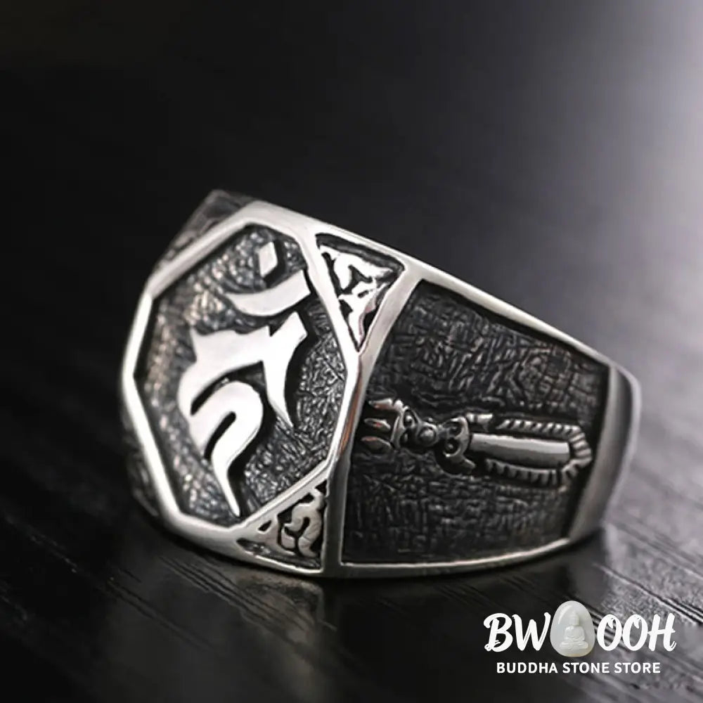 Buddha Stones 925 Sterling Silver Sanskrit Design Carved Protection Adjustable Ring - BWOOOH - Sanskrit