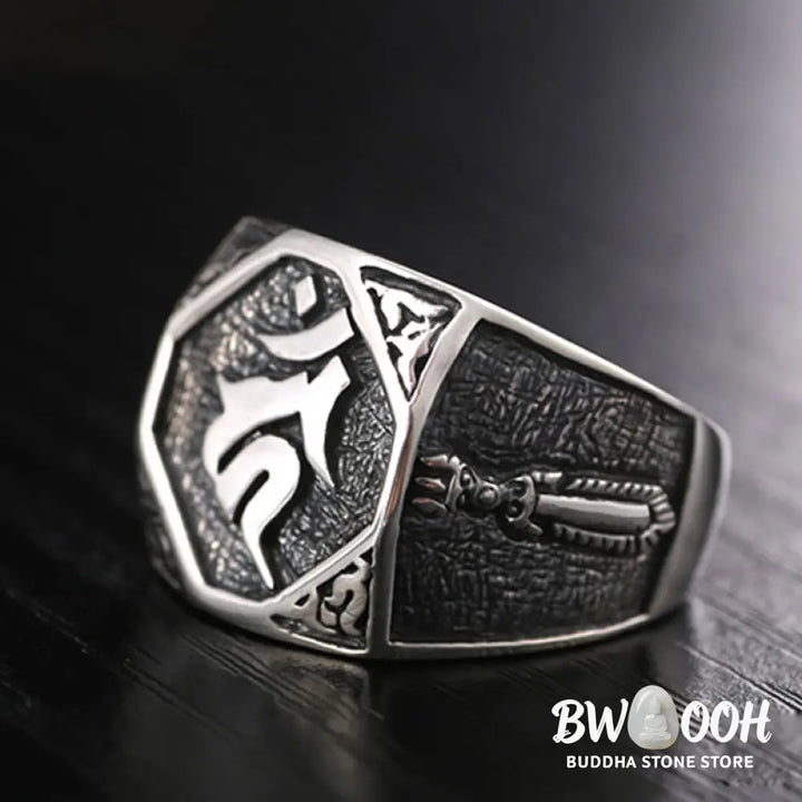 Buddha Stones 925 Sterling Silver Sanskrit Design Carved Protection Adjustable Ring - BWOOOH - Sanskrit