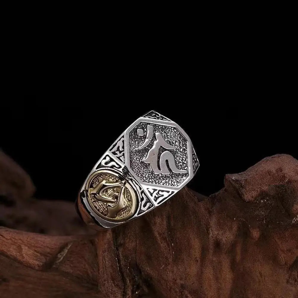 BWOOOH 925 Sterling Silver Sanskrit Design Carved Protection Adjustable Ring — Sterling Silver crystal healing bracelet fo...