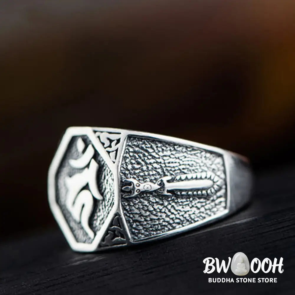 Buddha Stones 925 Sterling Silver Sanskrit Design Carved Protection Adjustable Ring - BWOOOH - Sanskrit
