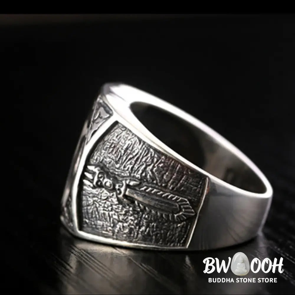 Buddha Stones 925 Sterling Silver Sanskrit Design Carved Protection Adjustable Ring - BWOOOH - Sanskrit