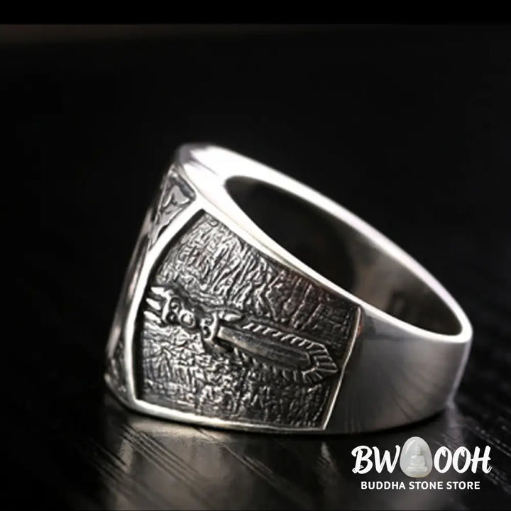 Buddha Stones 925 Sterling Silver Sanskrit Design Carved Protection Adjustable Ring - BWOOOH - Sanskrit