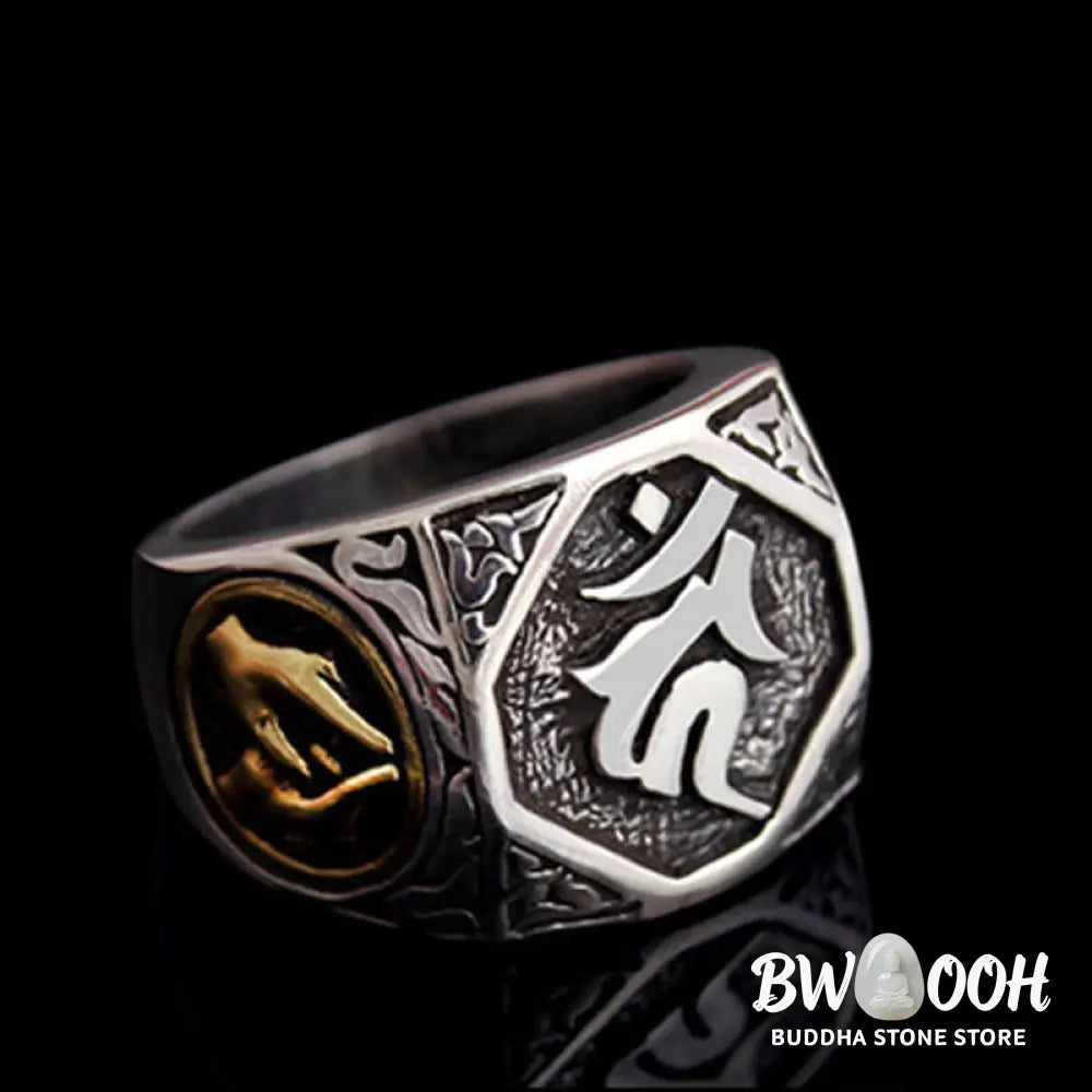 Buddha Stones 925 Sterling Silver Sanskrit Design Carved Protection Adjustable Ring - BWOOOH - Sanskrit