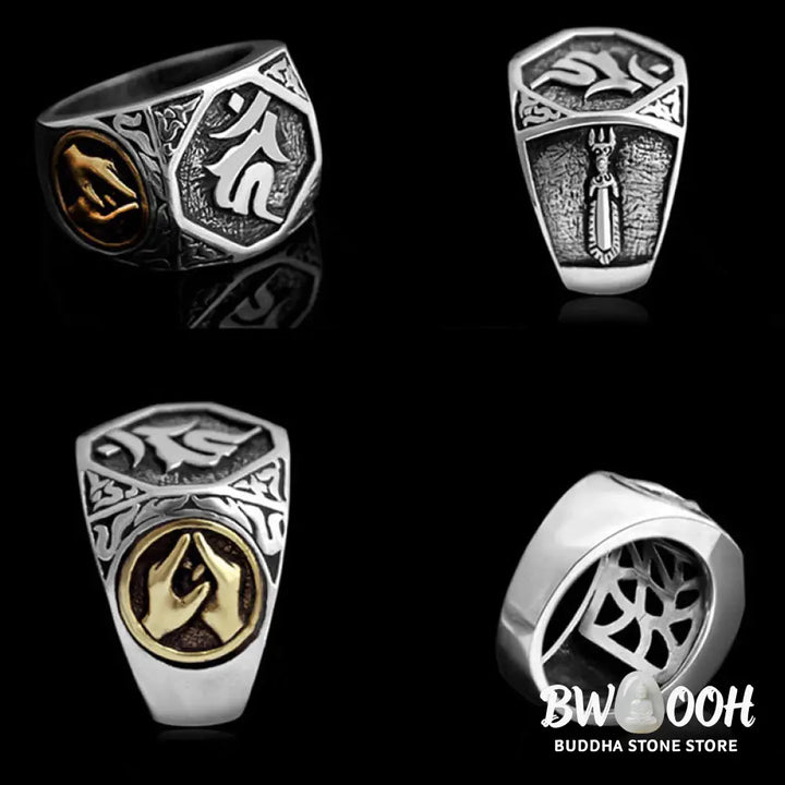 Buddha Stones 925 Sterling Silver Sanskrit Design Carved Protection Adjustable Ring - BWOOOH - Sanskrit