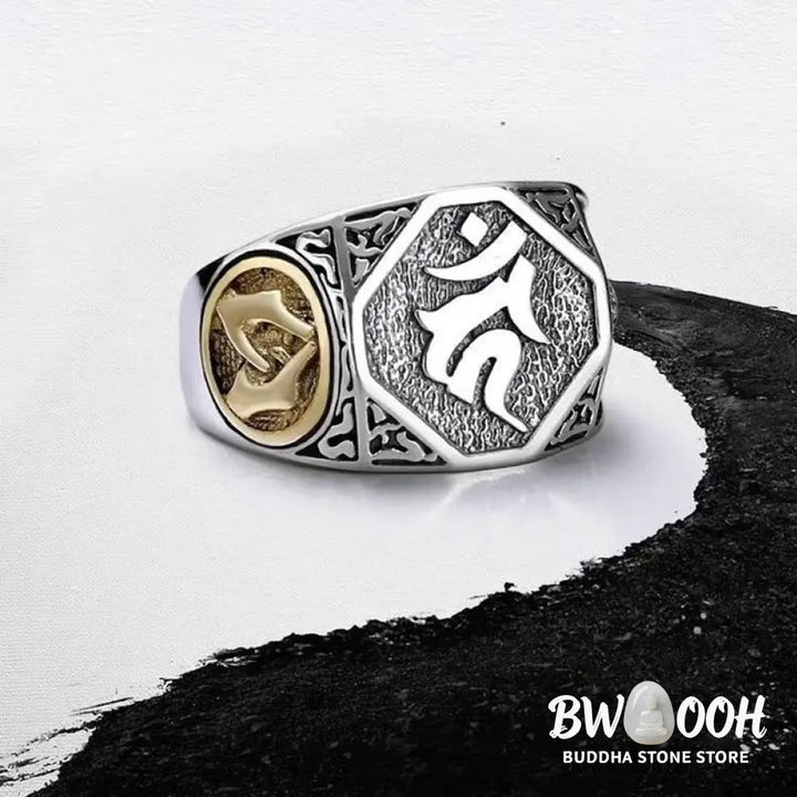 Buddha Stones 925 Sterling Silver Sanskrit Design Carved Protection Adjustable Ring - BWOOOH - Sanskrit
