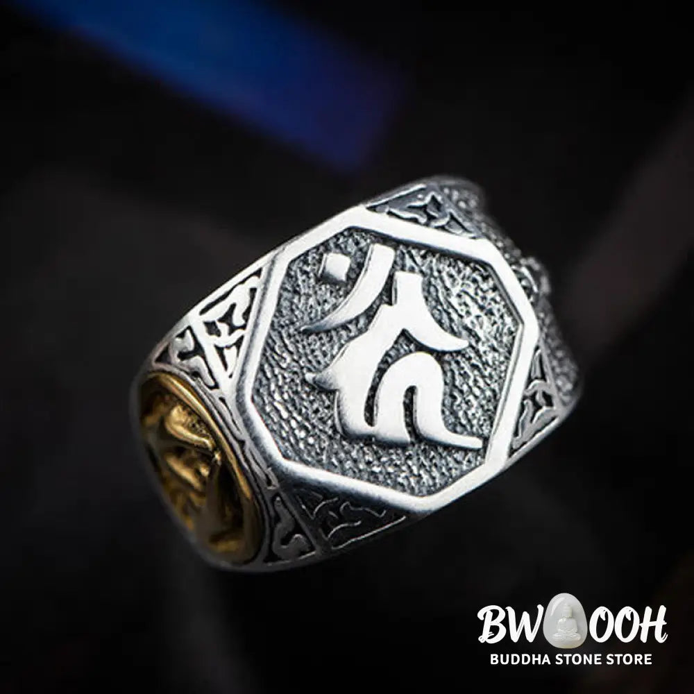 Buddha Stones 925 Sterling Silver Sanskrit Design Carved Protection Adjustable Ring - BWOOOH - Sanskrit