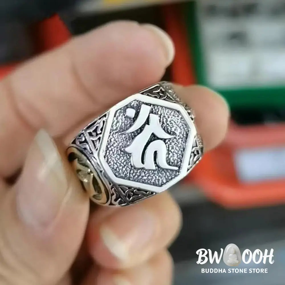 Buddha Stones 925 Sterling Silver Sanskrit Design Carved Protection Adjustable Ring - BWOOOH - Sanskrit