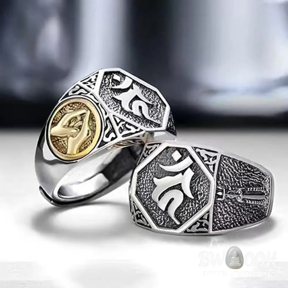 Buddha Stones 925 Sterling Silver Sanskrit Design Carved Protection Adjustable Ring - BWOOOH - Sanskrit