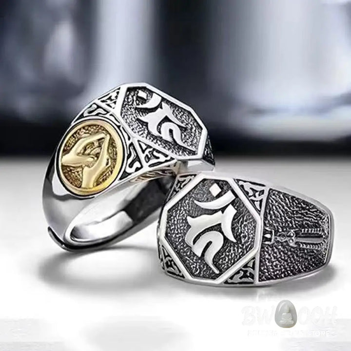 Buddha Stones 925 Sterling Silver Sanskrit Design Carved Protection Adjustable Ring - BWOOOH - Sanskrit