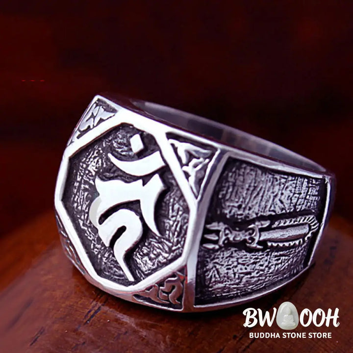 Buddha Stones 925 Sterling Silver Sanskrit Design Carved Protection Adjustable Ring - BWOOOH - Sanskrit