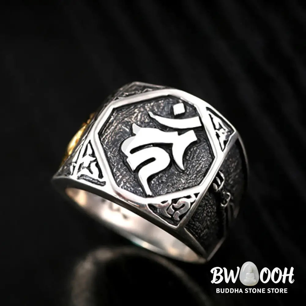 Buddha Stones 925 Sterling Silver Sanskrit Design Carved Protection Adjustable Ring - BWOOOH - Sanskrit