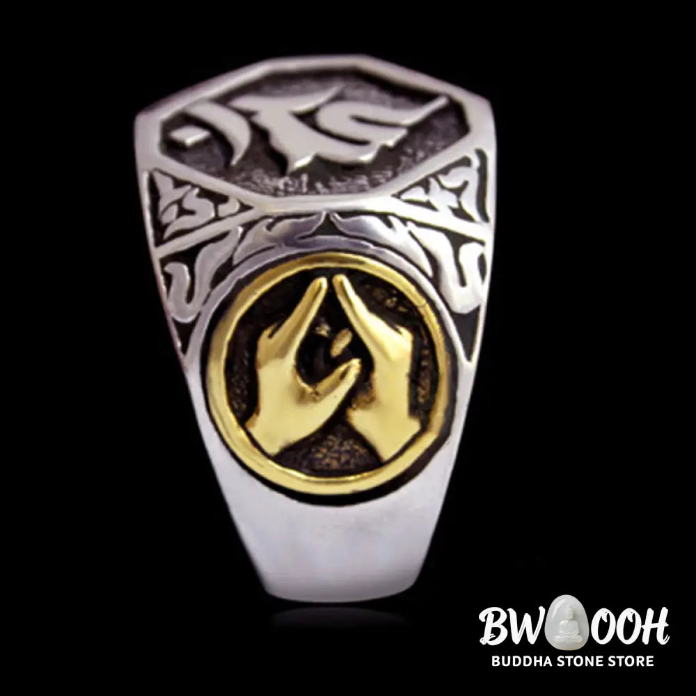 Buddha Stones 925 Sterling Silver Sanskrit Design Carved Protection Adjustable Ring - BWOOOH - Sanskrit