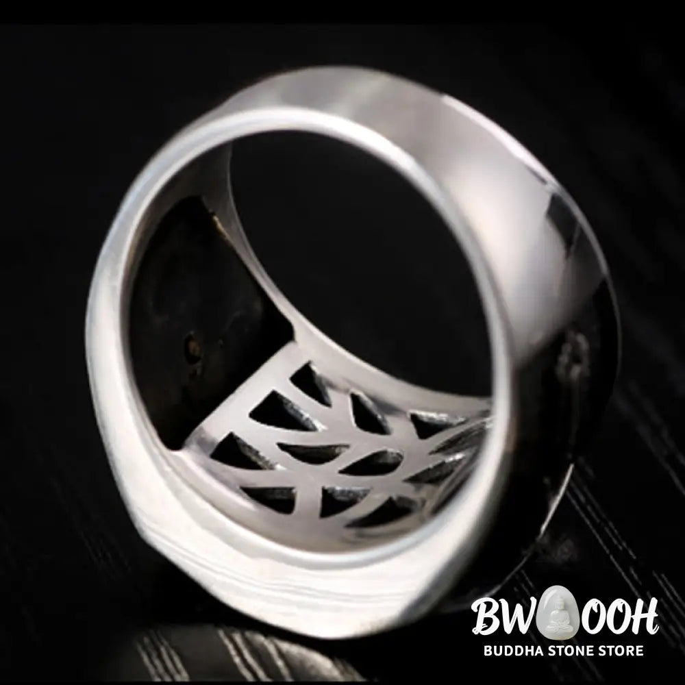 Buddha Stones 925 Sterling Silver Sanskrit Design Carved Protection Adjustable Ring - BWOOOH - Sanskrit