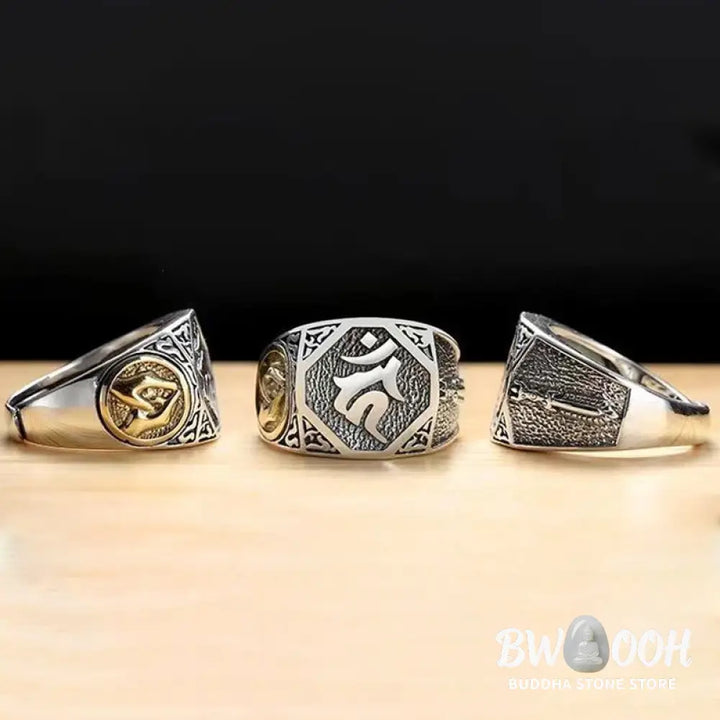 Buddha Stones 925 Sterling Silver Sanskrit Design Carved Protection Adjustable Ring - BWOOOH - Sanskrit