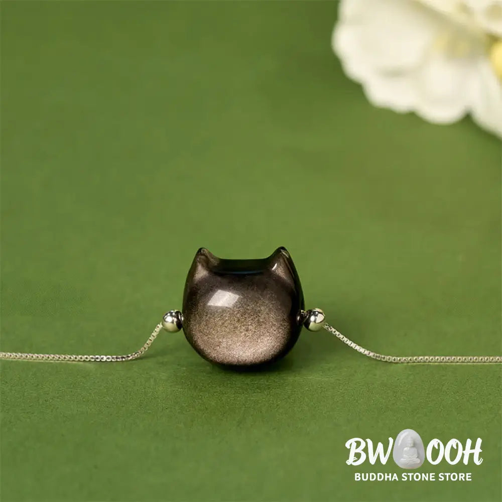 Buddha Stones 925 Sterling Silver Silver Sheen Obsidian Gold Sheen Obsidian Cat Soothing Bracelet - Bracelet