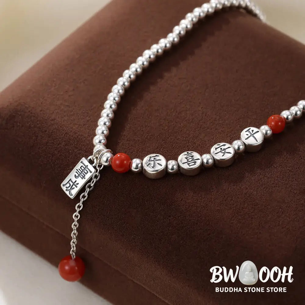 Buddha Stones 925 Sterling Silver Small Beads Red Agate Peace And Joy Blessing Anklet - Silver Anklet(Circumference