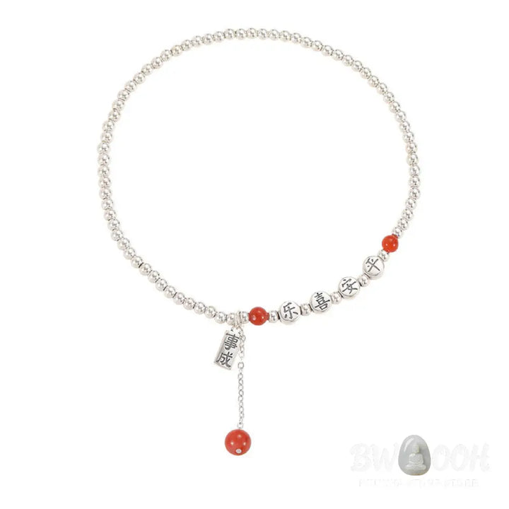 Buddha Stones 925 Sterling Silver Small Beads Red Agate Peace And Joy Blessing Anklet - Silver Anklet(Circumference