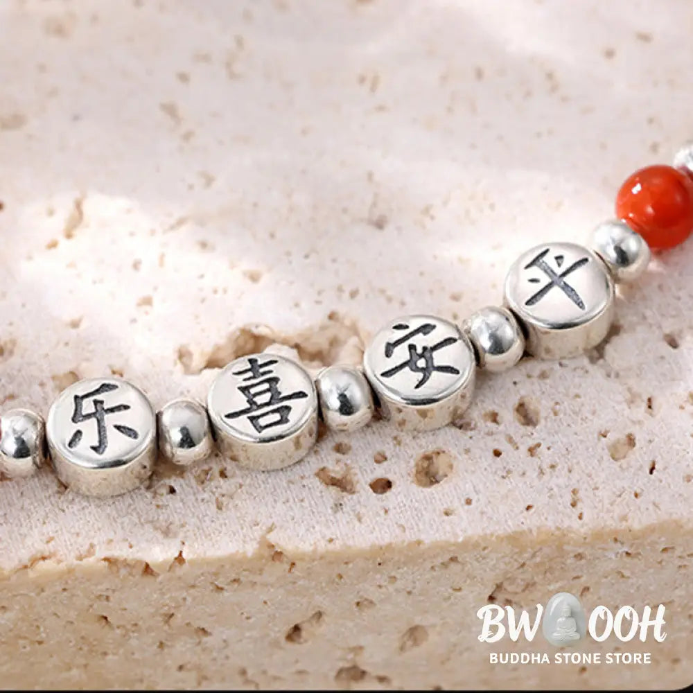 Buddha Stones 925 Sterling Silver Small Beads Red Agate Peace And Joy Blessing Anklet - Silver Anklet(Circumference