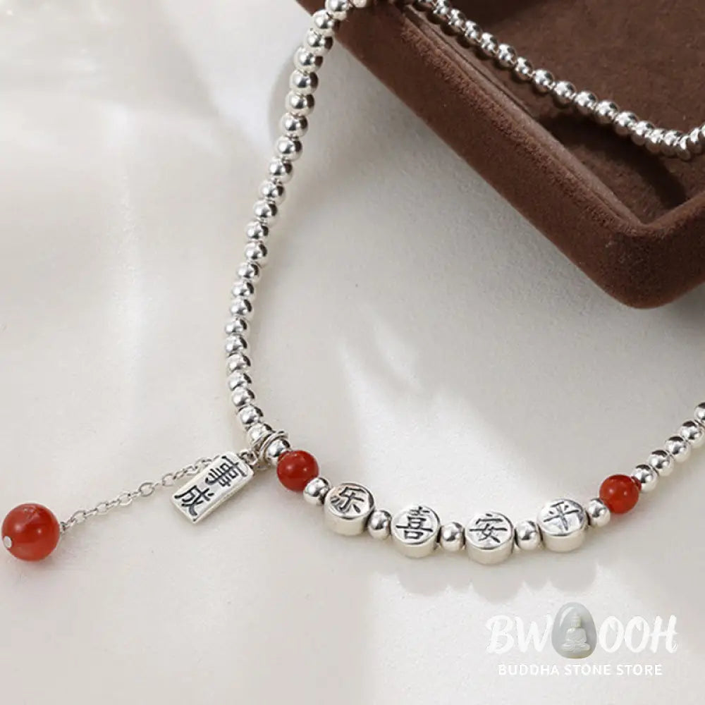Buddha Stones 925 Sterling Silver Small Beads Red Agate Peace And Joy Blessing Anklet - Silver Anklet(Circumference