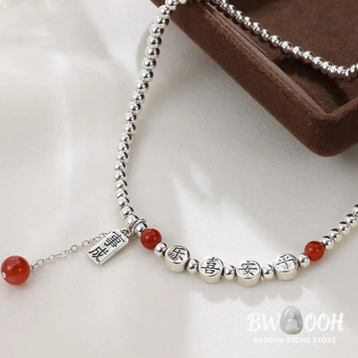 Buddha Stones 925 Sterling Silver Small Beads Red Agate Peace And Joy Blessing Anklet - Silver Anklet(Circumference