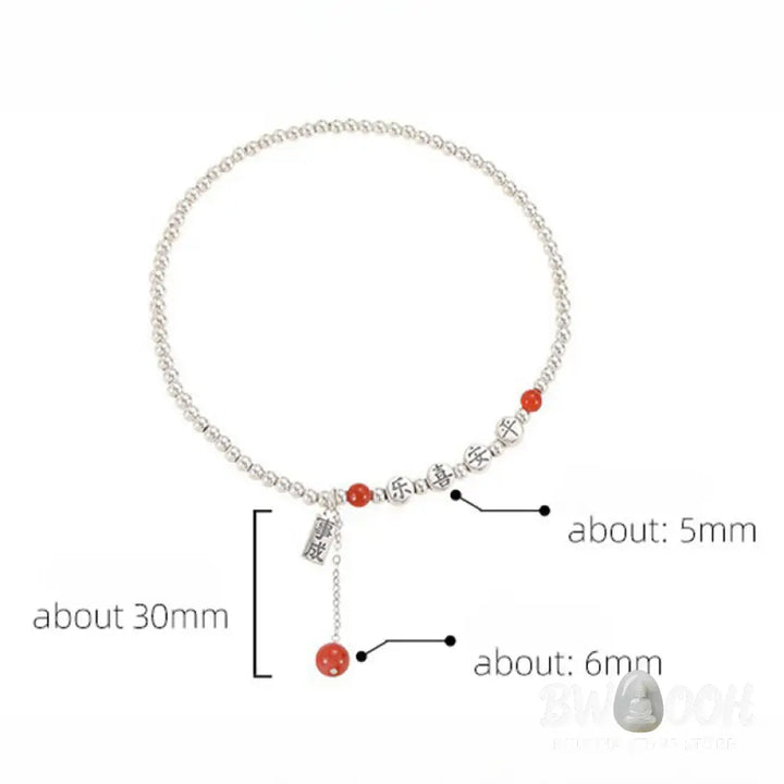 Buddha Stones 925 Sterling Silver Small Beads Red Agate Peace And Joy Blessing Anklet - Silver Anklet(Circumference