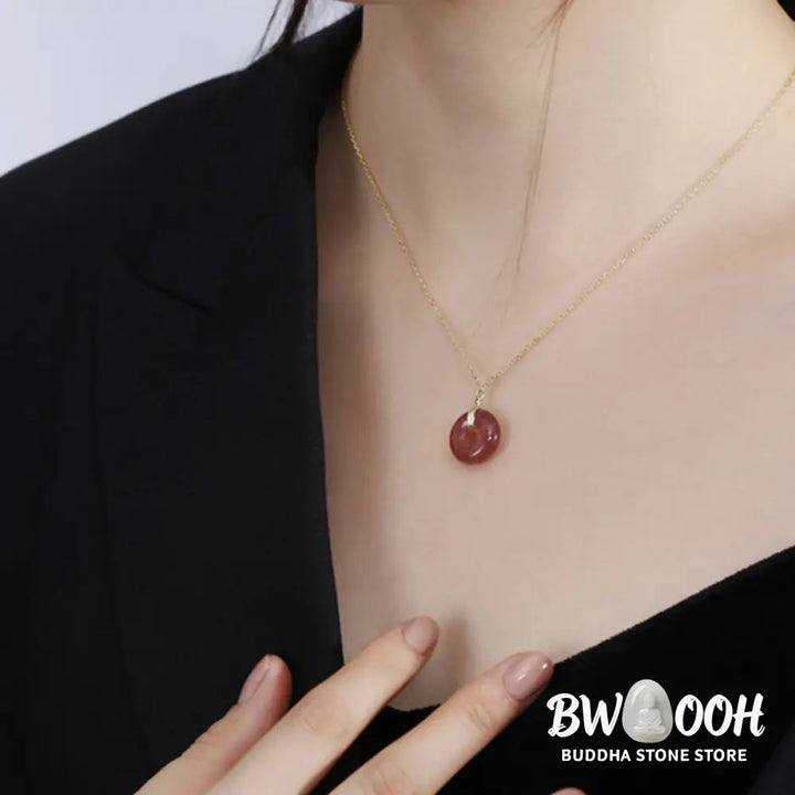 Buddha Stones 925 Sterling Silver Strawberry Quartz Healing Positive Necklace - BWOOOH - Necklaces &amp; Pendants