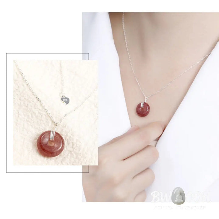 Buddha Stones 925 Sterling Silver Strawberry Quartz Healing Positive Necklace - BWOOOH - Necklaces &amp; Pendants