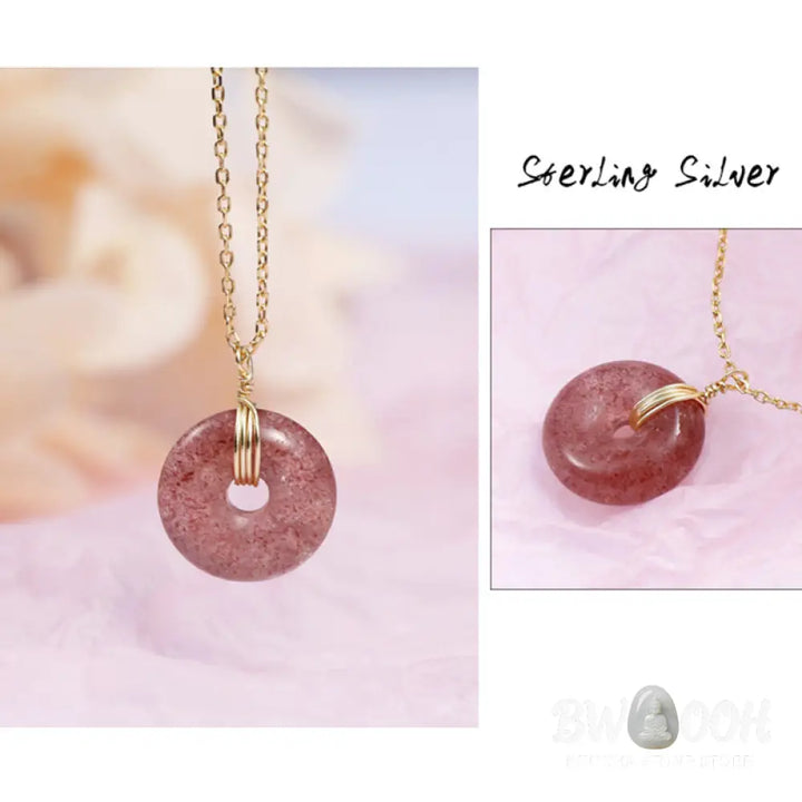 Buddha Stones 925 Sterling Silver Strawberry Quartz Healing Positive Necklace - BWOOOH - Necklaces &amp; Pendants