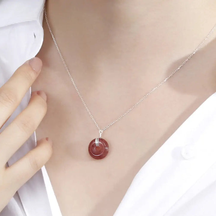 Buddha Stones 925 Sterling Silver Strawberry Quartz Healing Positive Necklace - BWOOOH - Silver - Necklaces &amp; Pendants