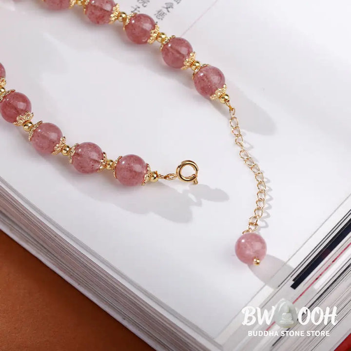 Buddha Stones 925 Sterling Silver Strawberry Quartz Year of the Rabbit Hetian Jade Moonstone Healing Bracelet (Extra
