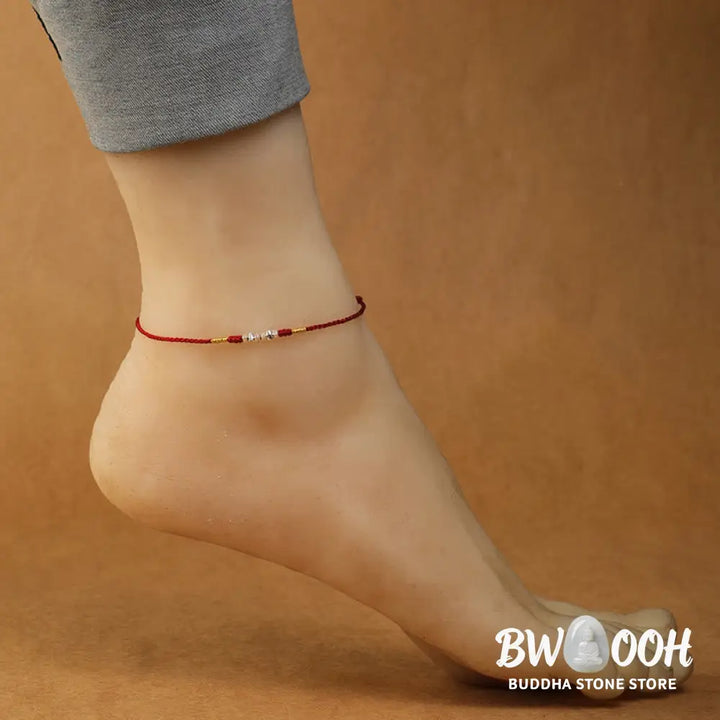 Buddha Stones 925 Sterling Silver String Protection Luck Ultra-Thin Braided Bracelet Anklet - Bracelet Anklet