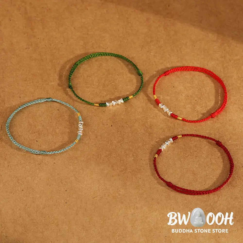 Buddha Stones 925 Sterling Silver String Protection Luck Ultra-Thin Braided Bracelet Anklet - Bracelet Anklet