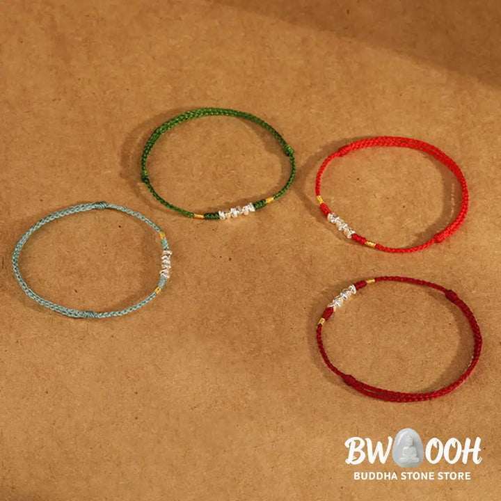 Buddha Stones 925 Sterling Silver String Protection Luck Ultra-Thin Braided Bracelet Anklet - Bracelet Anklet