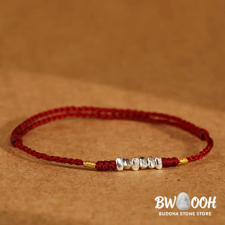 Buddha Stones 925 Sterling Silver String Protection Luck Ultra-Thin Braided Bracelet Anklet - Bracelet Anklet