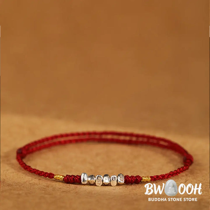 Buddha Stones 925 Sterling Silver String Protection Luck Ultra-Thin Braided Bracelet Anklet - Bracelet Anklet