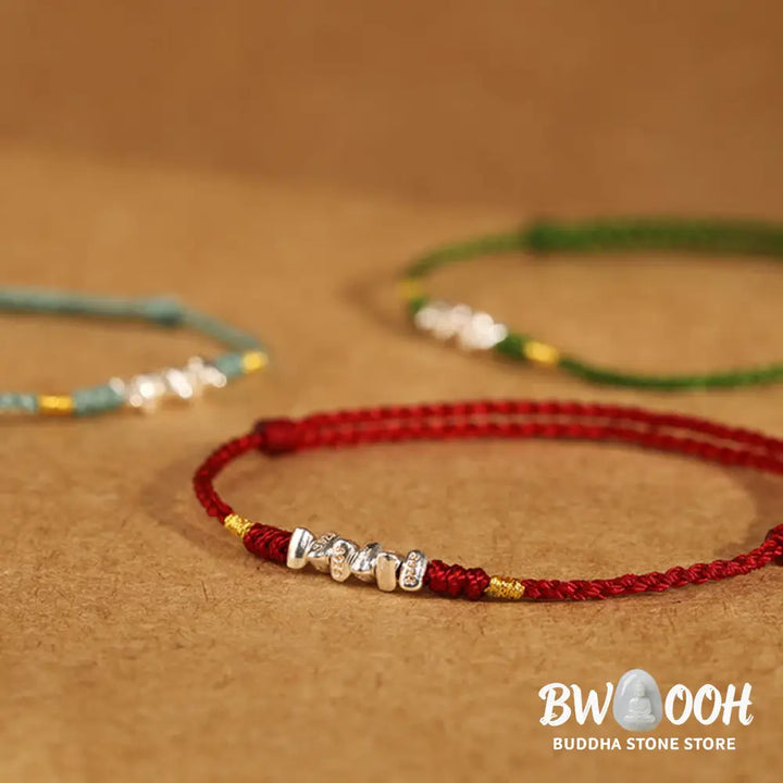 Buddha Stones 925 Sterling Silver String Protection Luck Ultra-Thin Braided Bracelet Anklet - Bracelet Anklet