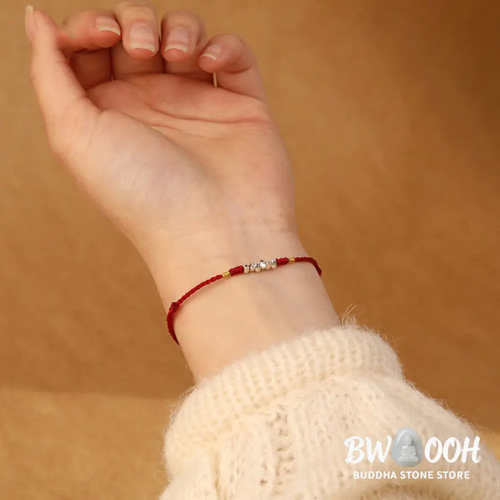 Buddha Stones 925 Sterling Silver String Protection Luck Ultra-Thin Braided Bracelet Anklet - Bracelet Anklet